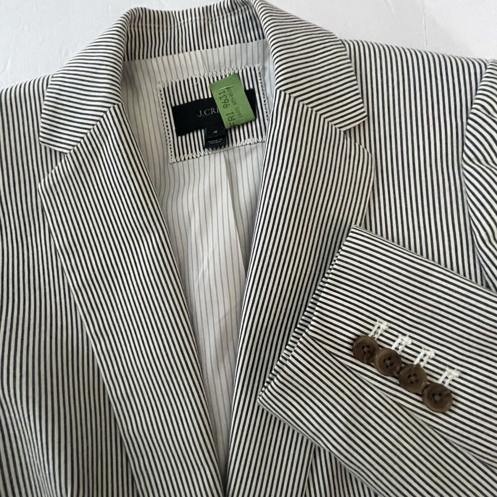 J Crew Pinstripe Blazer Women's Size 4 Gray/Blue Stripes White Nautical Academia